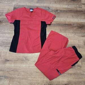 Cherokee Red V-Neck Medical Scrub Top Small Scrub Pants Extra Small
